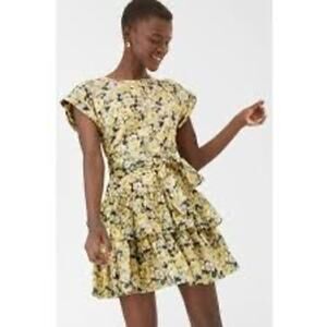 NWT LA VIE REBECCA TAYLOR xl Serena Floral Tiered Mini Dress Yellow